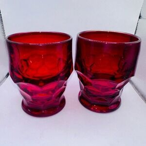Vintage Anchor Hocking Georgian Ruby Honeycomb Drinking Glasses